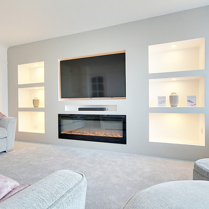 tv media wall with fireplace carpentry